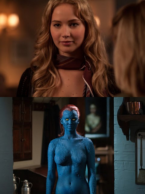 Jennifer Lawrence as Raven / Mystique. She is so pretty and she can